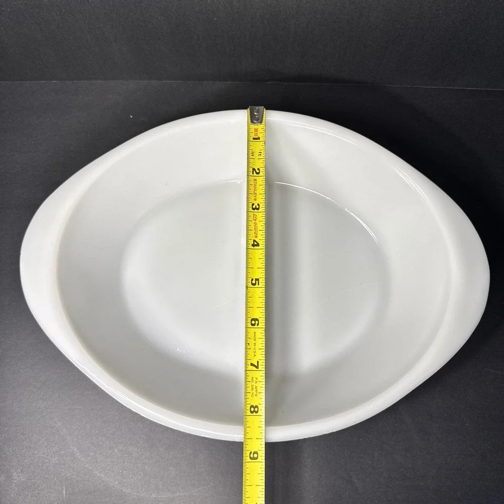Vintage Glasbake‎ Blue Starburst Divided Serving Dish Milk Glass Oval MCM Bowl